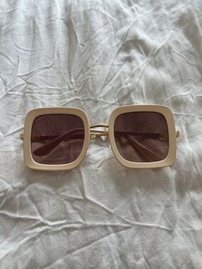 Free People Cream Square Frame Sunglasses with Brown Lenses